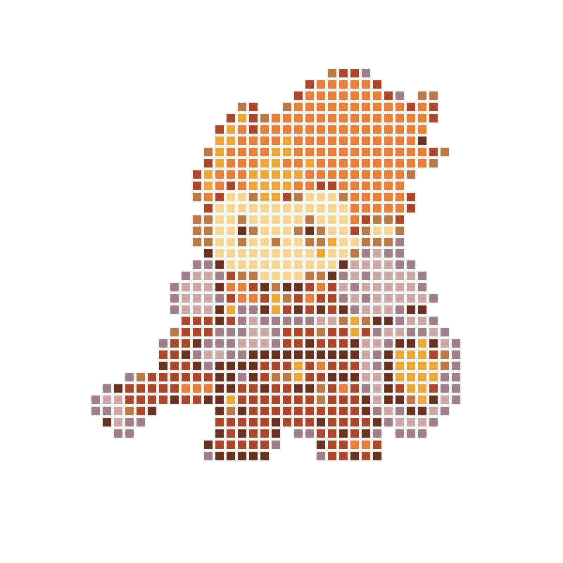 A chibi-style flame warrior wielding a musket and shield