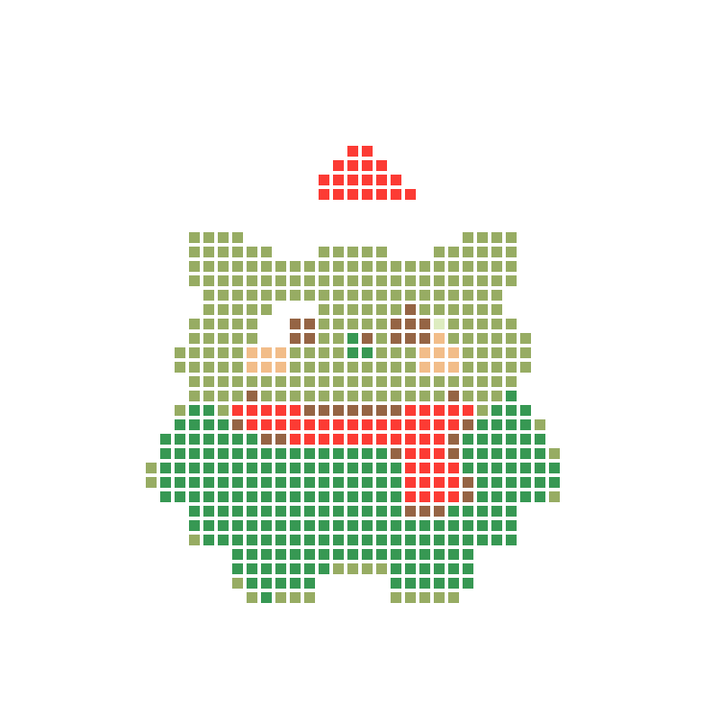 A cute little green monster wearing a Christmas hat