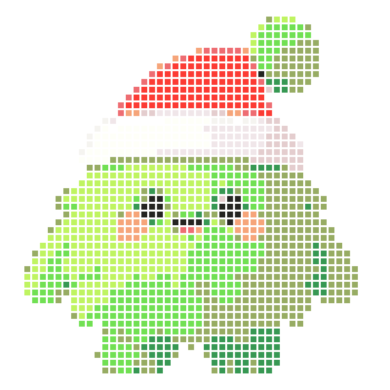 A cute little green monster wearing a Christmas hat