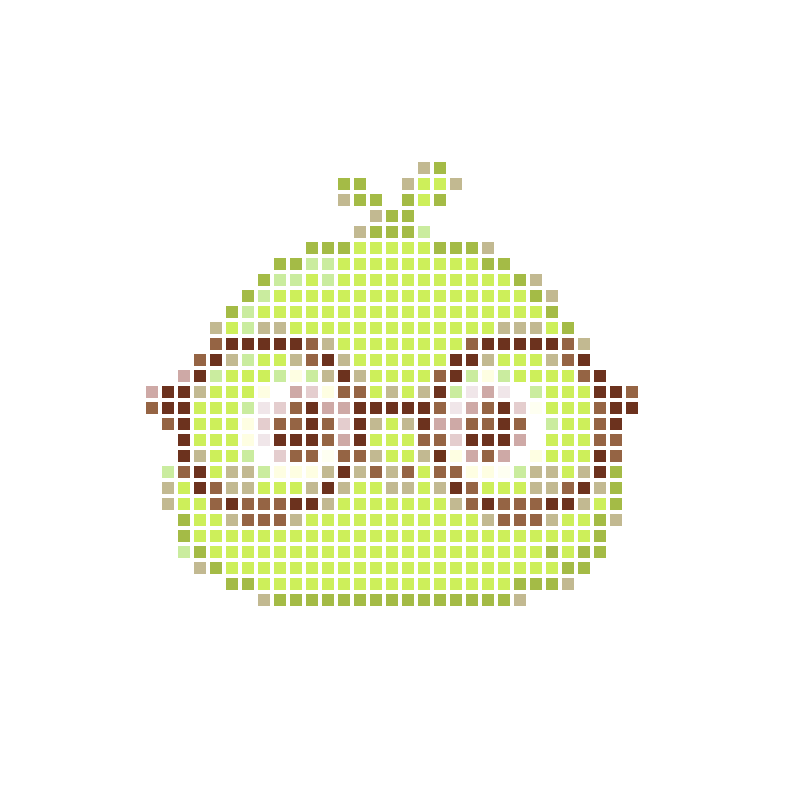 A cute green little bud cartoon character wearing round glasses