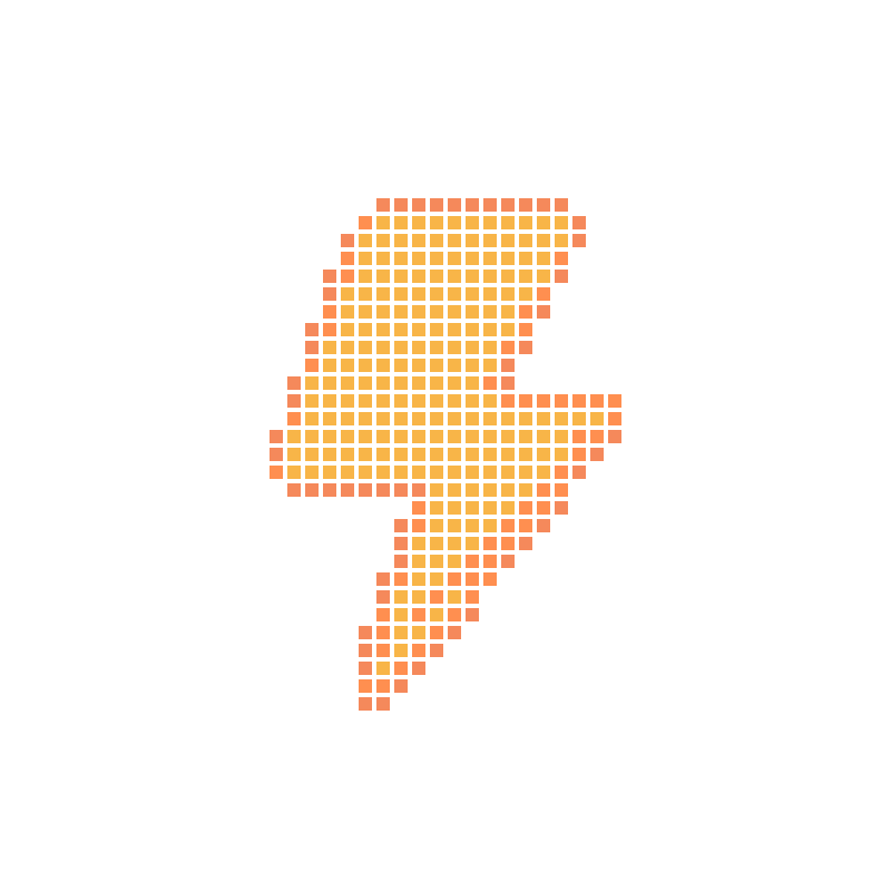 A rounded and cute cartoon orange lightning icon