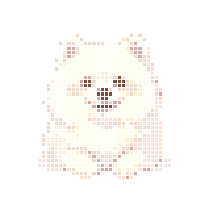 A soft, cute white cartoon puppy with a smile