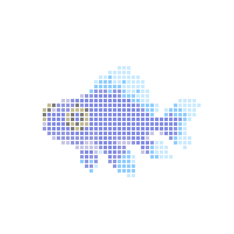 Big-eyed, adorably cute blue-purple cartoon little fish