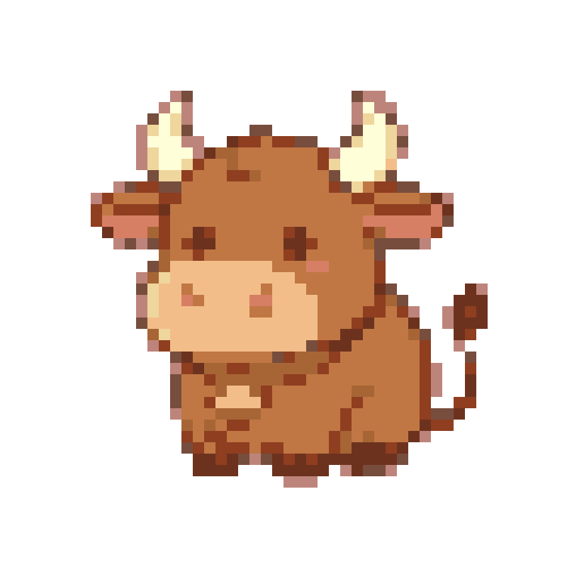 Cute cartoon brown calf with a yellow bell