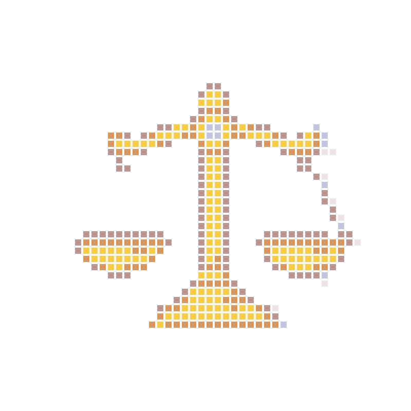 Cartoon sticker style with a golden balance symbolizes fairness and justice